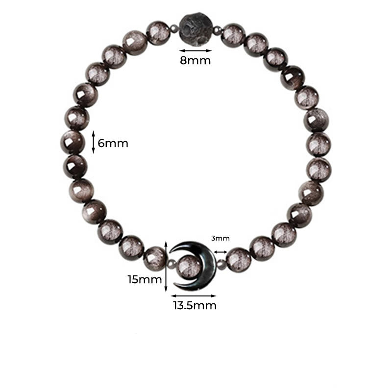 Pulsera de cuentas de obsidiana con diseño de luna y Buddha Stones, protección y brillo plateado natural - image 4
