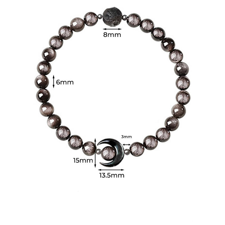 Pulsera de cuentas de obsidiana con diseño de luna y Buddha Stones, protección y brillo plateado natural - image 4