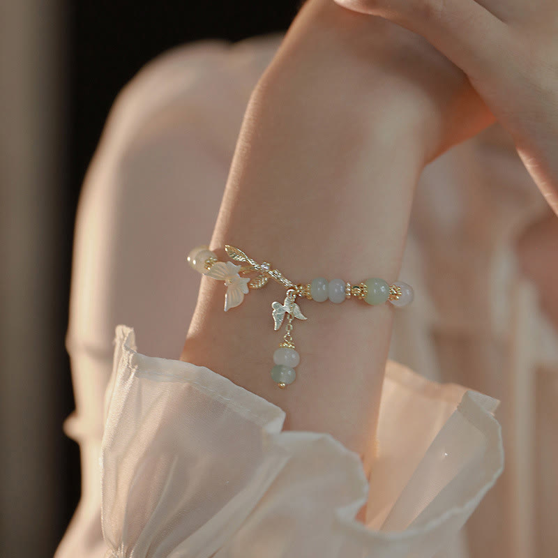 Pulsera de la prosperidad con cadena ajustable de jade hetiano y dije de mariposa de Buddha Stones - Jade Hetian (circunferencia de la muñeca: 14-18 cm) - image 1