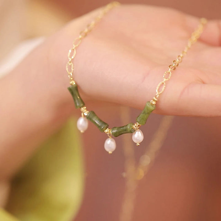 Collar con colgante de Buddha Stones, jade Tianshan, bambú y perla, para la abundancia y la riqueza. - Jade Tianshan (tamaño: 5 x 12 mm) - image 1