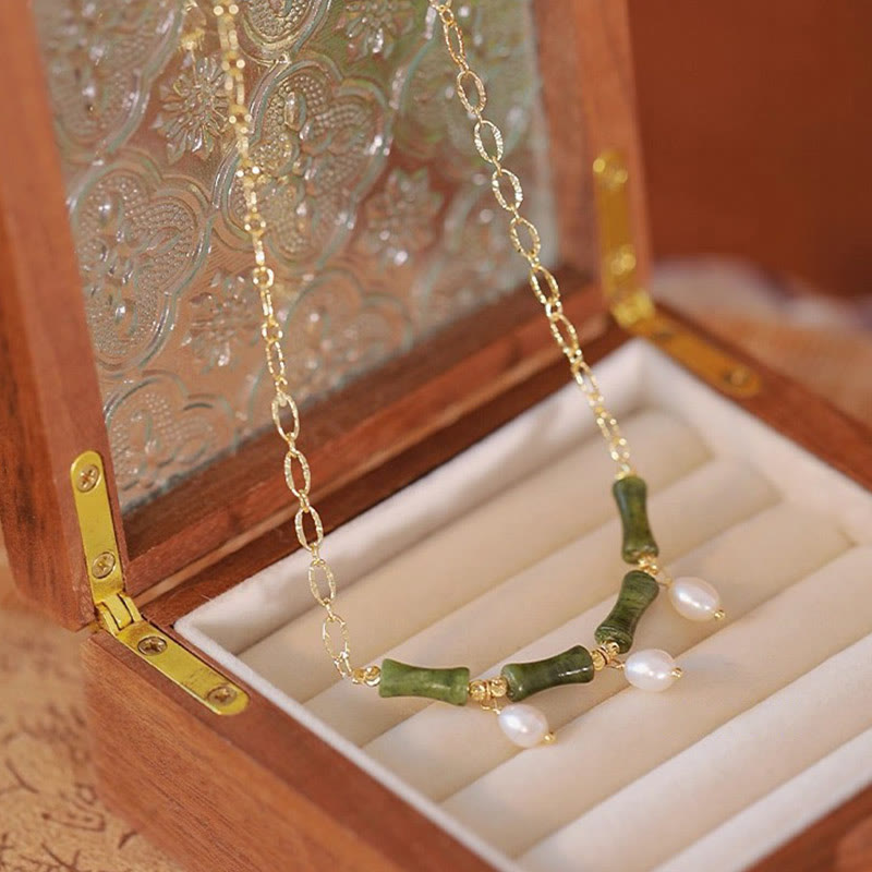 Collar con colgante de Buddha Stones, jade Tianshan, bambú y perla, para la abundancia y la riqueza. - image 0