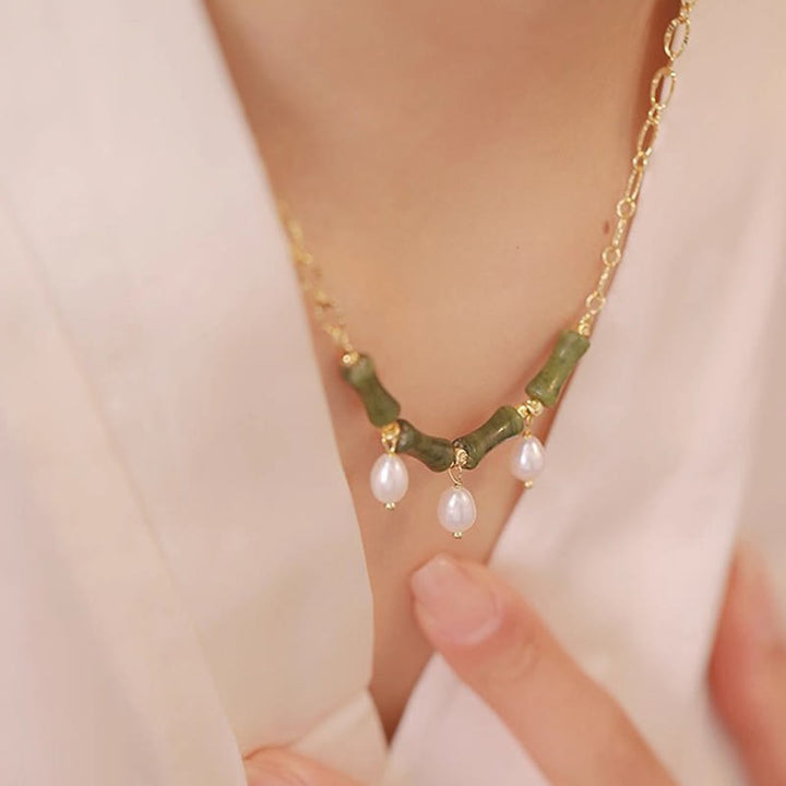 Collar con colgante de Buddha Stones, jade Tianshan, bambú y perla, para la abundancia y la riqueza. - image 7