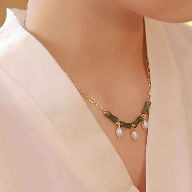 Collar con colgante de Buddha Stones, jade Tianshan, bambú y perla, para la abundancia y la riqueza. - image 8