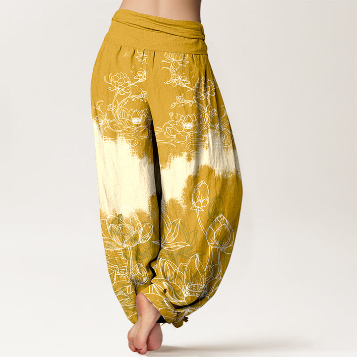 Pantalones harén de algodón con estampado de loto colorido y Buddha Stones para mujer, cintura elástica - image 6