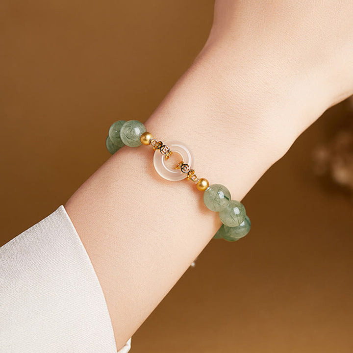 Buddha Stones de plata de ley 925 con cuarzo rutilado verde y calcedonia blanca con hebilla de paz y coraje - image 10