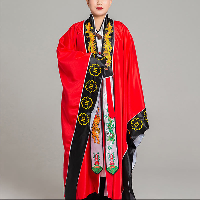 Kimono taoísta unisex de manga larga y ancha con bordado de dragón y tigre de Wudang y Buddha Stones para ceremonia de Qigong - Rojo - 2XL- APTO PARA US./ UK/AU/ EU- XL - image 1