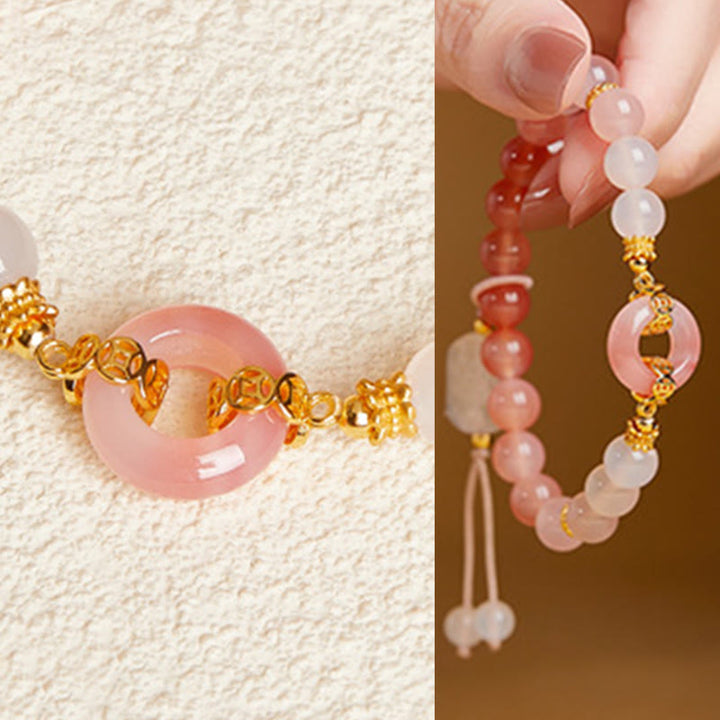 Pulsera de plata de ley 925 con Buddha Stones , ágata roja y calcedonia blanca, con hebilla de paz y confianza. - image 8