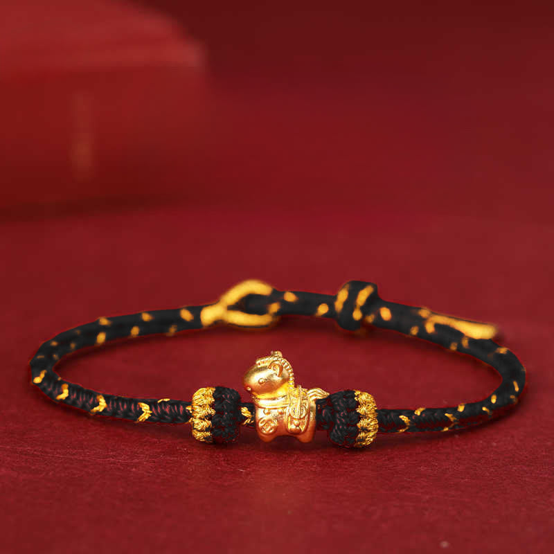 Pulsera ajustable de cuerda trenzada con Buddha Stones, oro 999, Año del Caballo - Cuerda negra - Oro 999 0,35 g - 16-18 cm - image 15