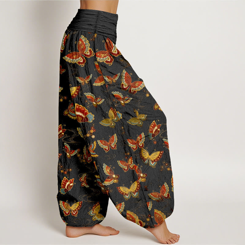 Pantalones harén de algodón con estampado de mariposas de colores y Buddha Stones para mujer con cintura elástica - image 2