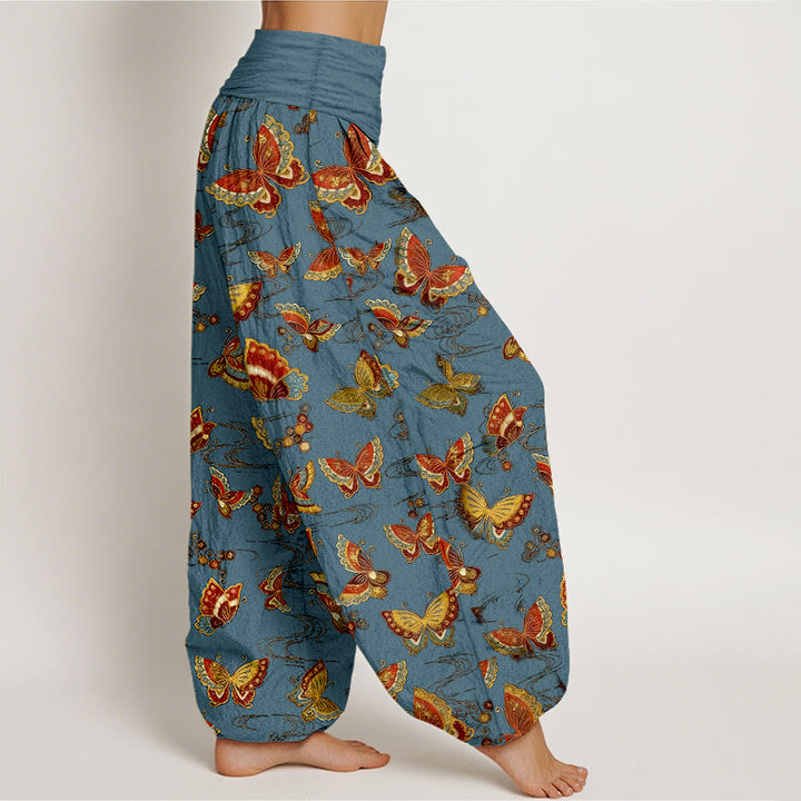 Pantalones harén de algodón con estampado de mariposas de colores y Buddha Stones para mujer con cintura elástica - image 7