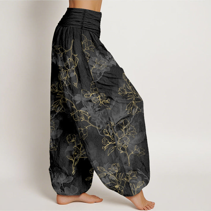 Pantalones harén de algodón con estampado de capullos de flores frescas y Buddha Stones para mujer con cintura elástica - image 7