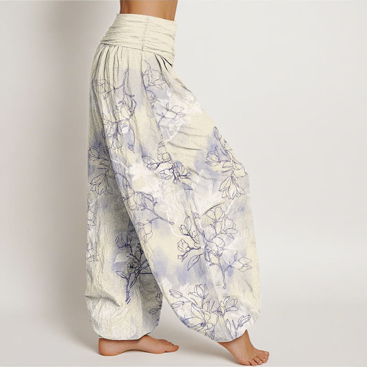 Pantalones harén de algodón con estampado de capullos de flores frescas y Buddha Stones para mujer con cintura elástica - image 10