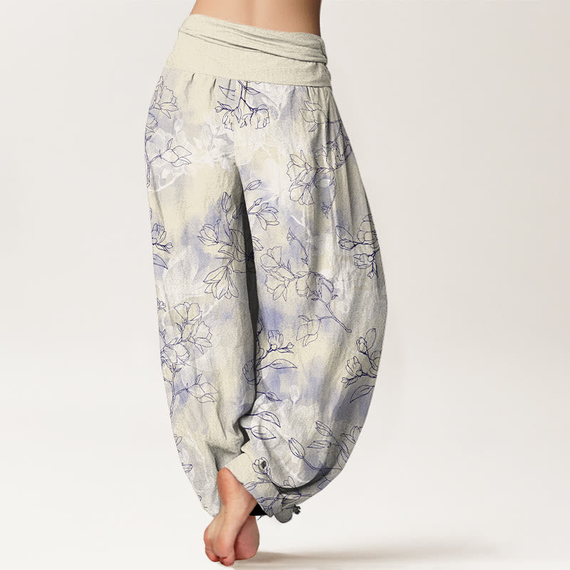 Pantalones harén de algodón con estampado de capullos de flores frescas y Buddha Stones para mujer con cintura elástica - image 9