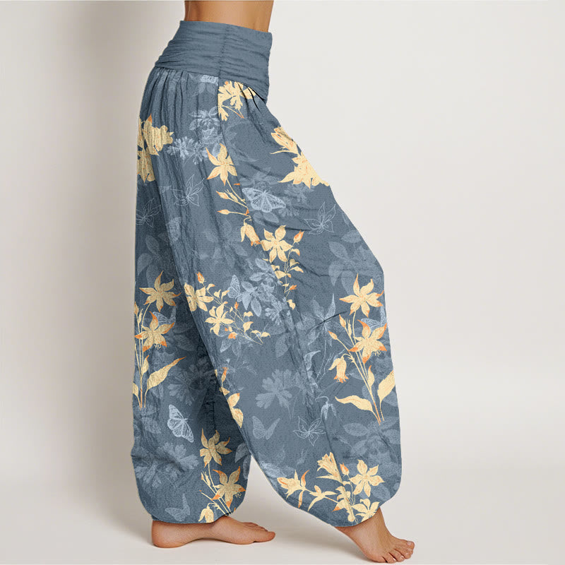 Pantalones Buddha Stones con estampado de hojas y flores frescas y refinadas para mujer, con cintura elástica - image 2