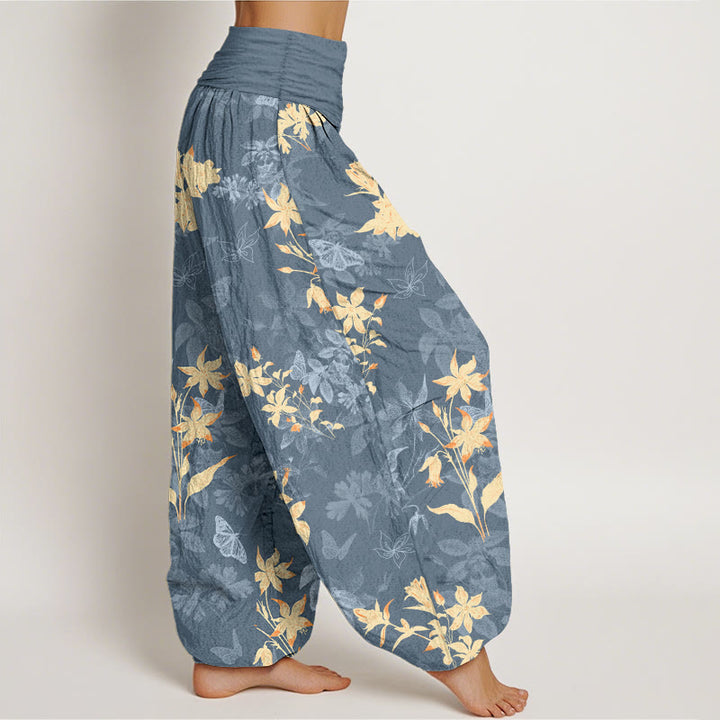 Pantalones Buddha Stones con estampado de hojas y flores frescas y refinadas para mujer, con cintura elástica - image 2