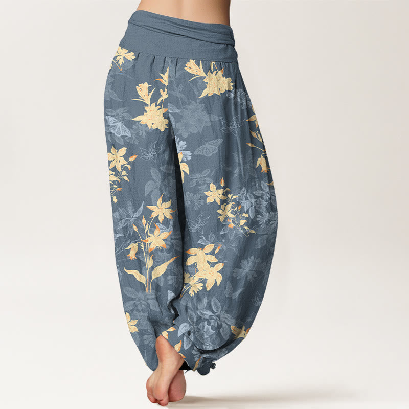 Pantalones Buddha Stones con estampado de hojas y flores frescas y refinadas para mujer, con cintura elástica - image 1