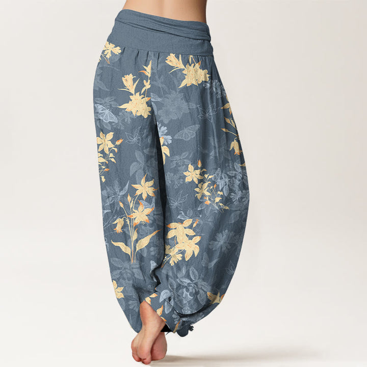 Pantalones Buddha Stones con estampado de hojas y flores frescas y refinadas para mujer, con cintura elástica - image 1
