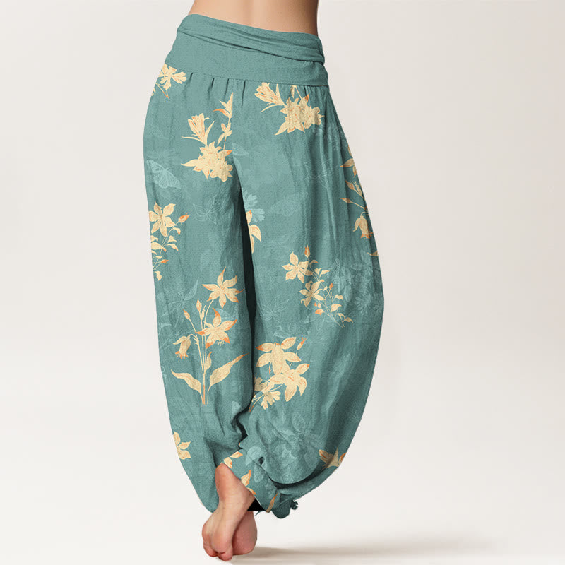 Pantalones Buddha Stones con estampado de hojas y flores frescas y refinadas para mujer, con cintura elástica - image 6