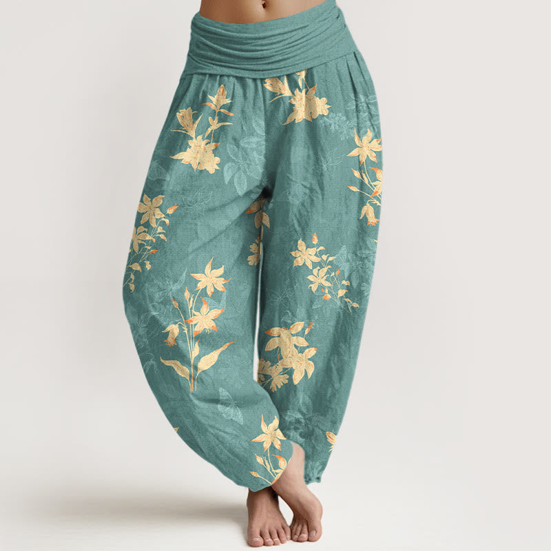 Pantalones Buddha Stones con estampado de hojas y flores frescas y refinadas para mujer, con cintura elástica - Verde mar claro - US16，UK/AU20，EU48 (3XL) - image 5