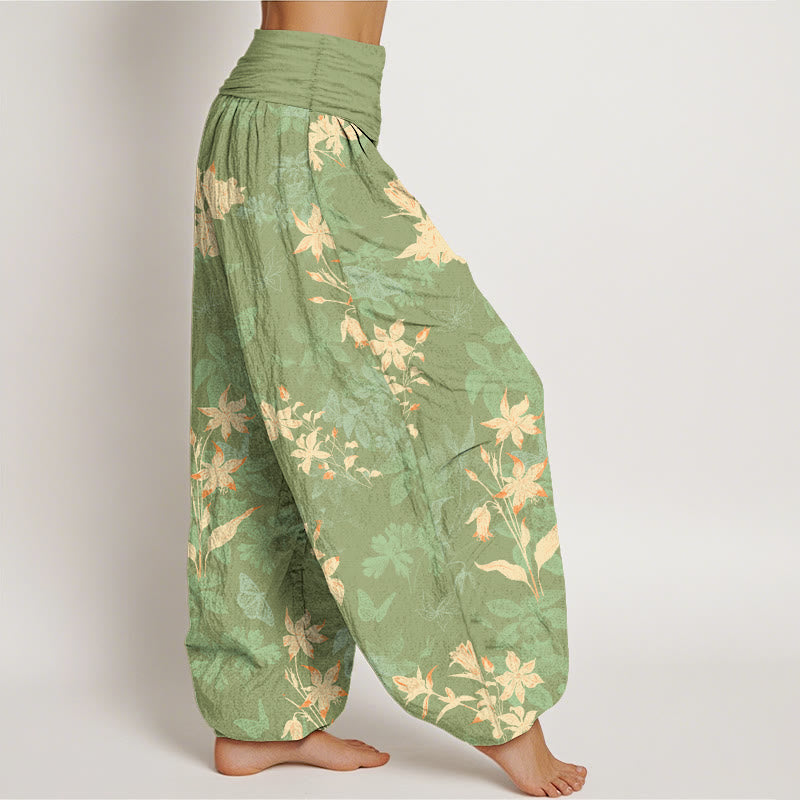 Pantalones Buddha Stones con estampado de hojas y flores frescas y refinadas para mujer, con cintura elástica - image 10