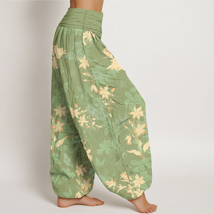 Pantalones Buddha Stones con estampado de hojas y flores frescas y refinadas para mujer, con cintura elástica - image 10