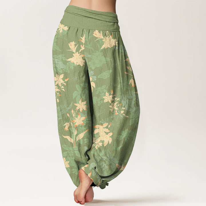 Pantalones Buddha Stones con estampado de hojas y flores frescas y refinadas para mujer, con cintura elástica - image 9