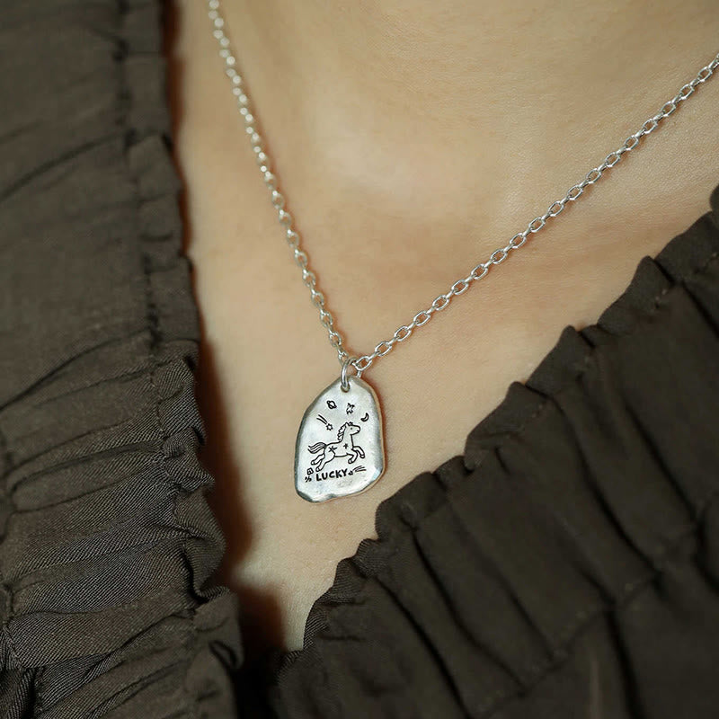 Colgante de plata de ley 925 con Buddha Stones , amuleto de caballo de la suerte, año del caballo. - Cadena de plata de ley 925 (largo: 40 + 5 cm) - image 1