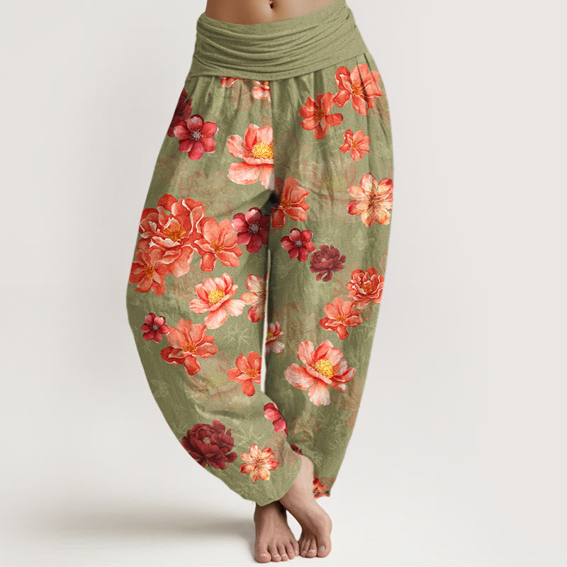 Pantalones Buddha Stones de algodón con estampado floral de colores intensos y cintura elástica para mujer - AmarilloVerde - US16，UK/AU20，EU48 (3XL) - image 5
