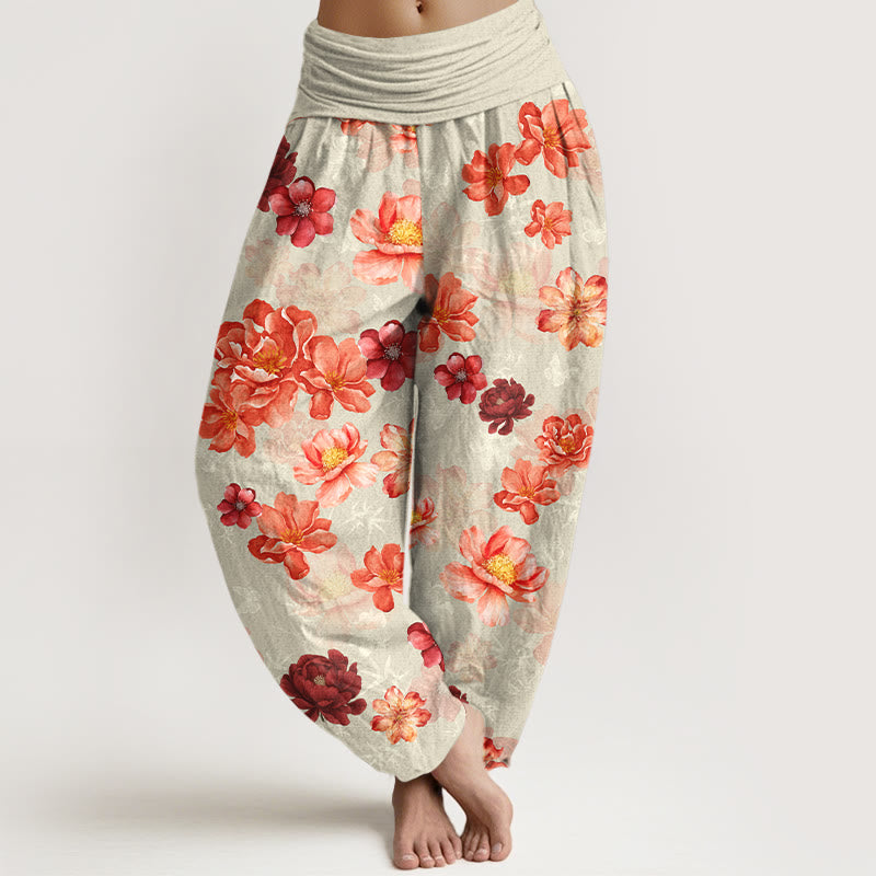 Pantalones Buddha Stones de algodón con estampado floral de colores intensos y cintura elástica para mujer - Beige - US16，UK/AU20，EU48 (3XL) - image 8