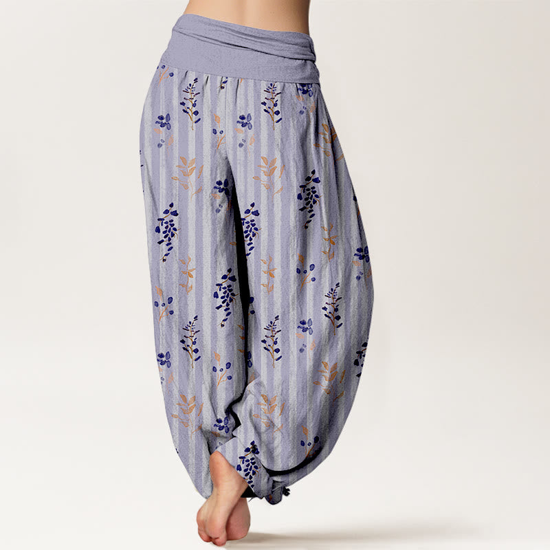Pantalones Buddha Stones de algodón con estampado de hojas a rayas de colores suaves y cintura elástica para mujer - image 1