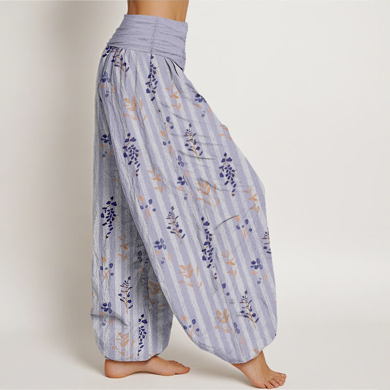 Pantalones Buddha Stones de algodón con estampado de hojas a rayas de colores suaves y cintura elástica para mujer - image 2