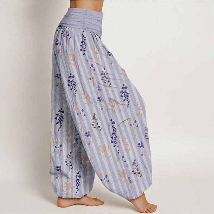 Pantalones Buddha Stones de algodón con estampado de hojas a rayas de colores suaves y cintura elástica para mujer - image 2