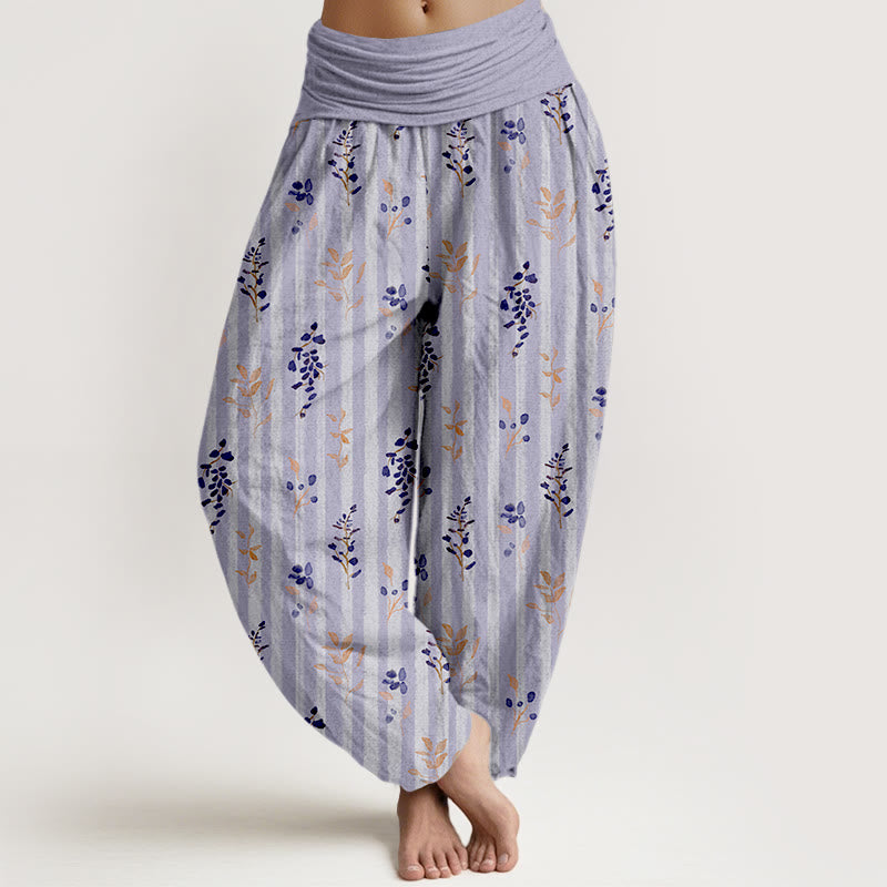 Pantalones Buddha Stones de algodón con estampado de hojas a rayas de colores suaves y cintura elástica para mujer - Lavanda - US16，UK/AU20，EU48 (3XL) - image 0