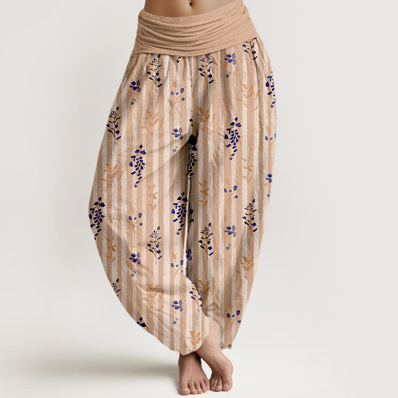 Pantalones Buddha Stones de algodón con estampado de hojas a rayas de colores suaves y cintura elástica para mujer - BurlyWood - US16，UK/AU20，EU48 (3XL) - image 5