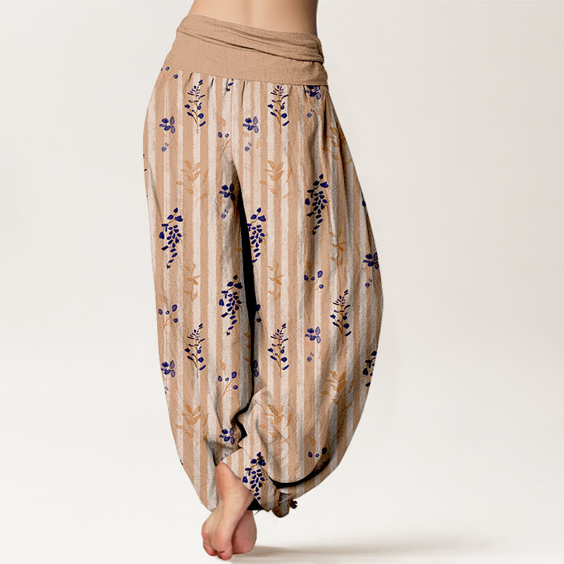 Pantalones Buddha Stones de algodón con estampado de hojas a rayas de colores suaves y cintura elástica para mujer - image 6