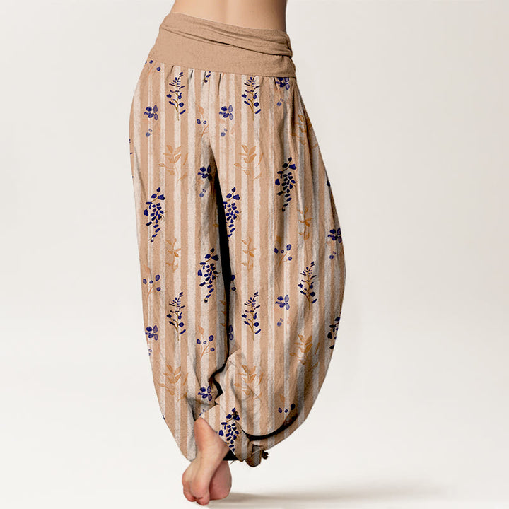 Pantalones Buddha Stones de algodón con estampado de hojas a rayas de colores suaves y cintura elástica para mujer - image 6