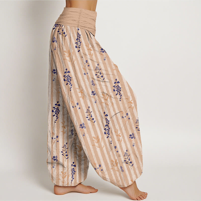 Pantalones Buddha Stones de algodón con estampado de hojas a rayas de colores suaves y cintura elástica para mujer - image 7