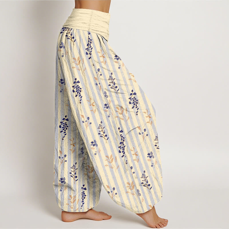 Pantalones Buddha Stones de algodón con estampado de hojas a rayas de colores suaves y cintura elástica para mujer - image 10