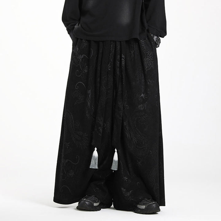 Pantalones anchos de pana con diseño de Buddha Stones y jacquard con cordón ajustable para hombre, con bolsillos - Negro - US/UK/AU46, EU56 (5XL) - image 8