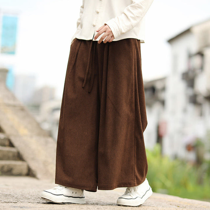 Pantalones anchos de pana con diseño de cordón y bolsillos para hombre, de color liso, con estampado de Buddha Stones. - Marrón silla de montar - US/UK/AU46, EU56 (5XL) - image 13