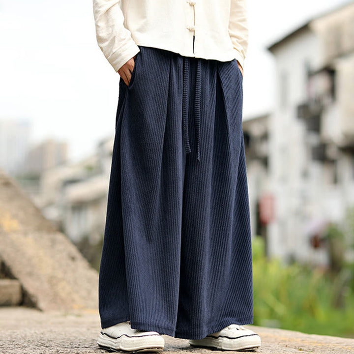 Pantalones anchos de pana con diseño de cordón y bolsillos para hombre, de color liso, con estampado de Buddha Stones. - image 1