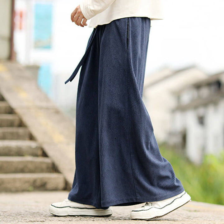 Pantalones anchos de pana con diseño de cordón y bolsillos para hombre, de color liso, con estampado de Buddha Stones. - image 4
