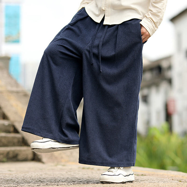 Pantalones anchos de pana con diseño de cordón y bolsillos para hombre, de color liso, con estampado de Buddha Stones. - image 5