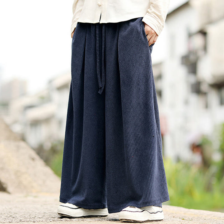Pantalones anchos de pana con diseño de cordón y bolsillos para hombre, de color liso, con estampado de Buddha Stones. - image 2