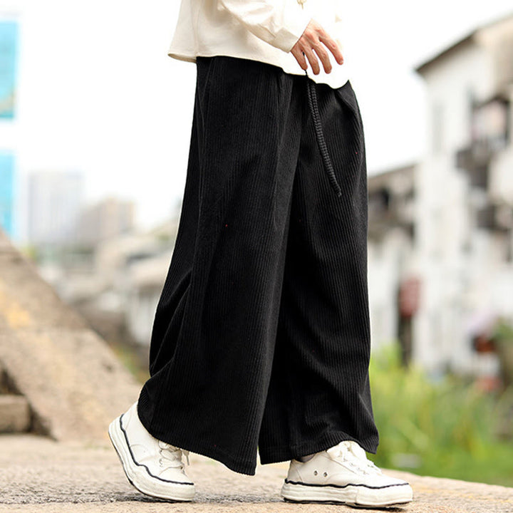 Pantalones anchos de pana con diseño de cordón y bolsillos para hombre, de color liso, con estampado de Buddha Stones. - image 9