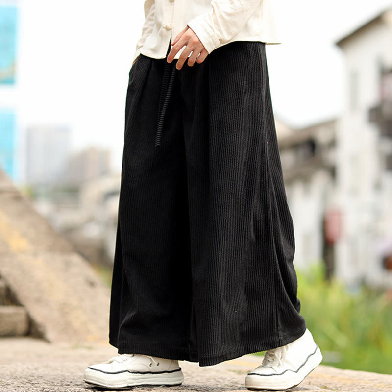 Pantalones anchos de pana con diseño de cordón y bolsillos para hombre, de color liso, con estampado de Buddha Stones. - image 11