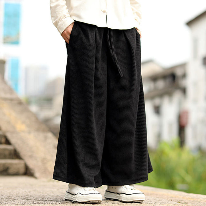 Pantalones anchos de pana con diseño de cordón y bolsillos para hombre, de color liso, con estampado de Buddha Stones. - image 8