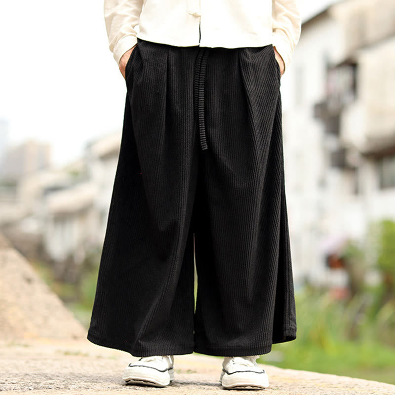 Pantalones anchos de pana con diseño de cordón y bolsillos para hombre, de color liso, con estampado de Buddha Stones. - image 7