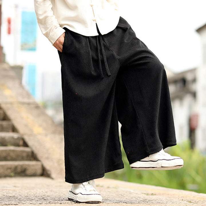 Pantalones anchos de pana con diseño de cordón y bolsillos para hombre, de color liso, con estampado de Buddha Stones. - image 12