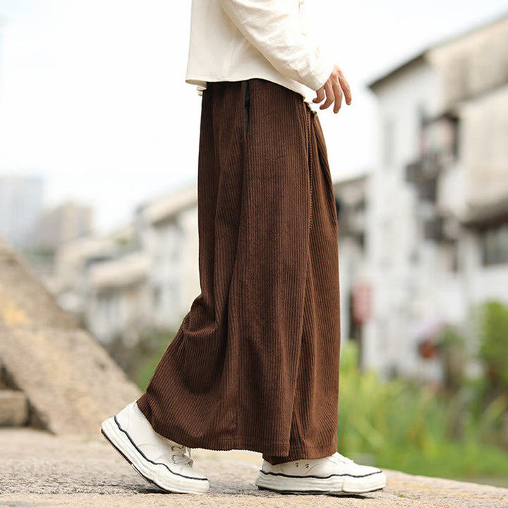 Pantalones anchos de pana con diseño de cordón y bolsillos para hombre, de color liso, con estampado de Buddha Stones. - image 17